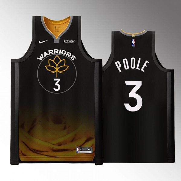 Men's Golden State Warriors #3 Jordan Poole 2022/2023 Black City edition Stitched Basketball Jersey Men's Golden State Warriors #3 Jordan Poole 2022/2023 Black City edition Stitched Basketball Jersey